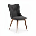 Upholstered dining chair in dark gray fabric with walnut wood legs 45 x 45 x 90cm