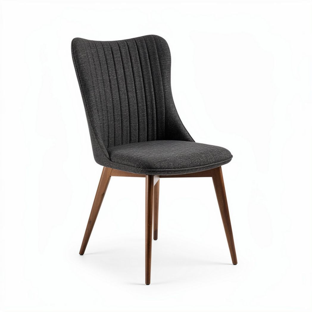 Upholstered dining chair in dark gray fabric with walnut wood legs 45 x 45 x 90cm