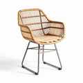 Woven rattan armchair with metal frame for indoor and outdoor use