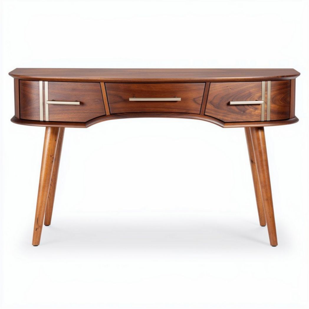 Wooden console table with three drawers in walnut finish 120 x 40 x 75cm