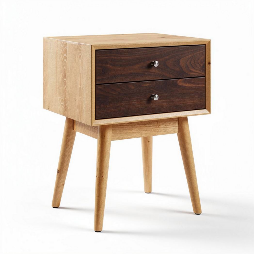 Wooden nightstand with two drawers and natural finish 45 x 40 x 50cm